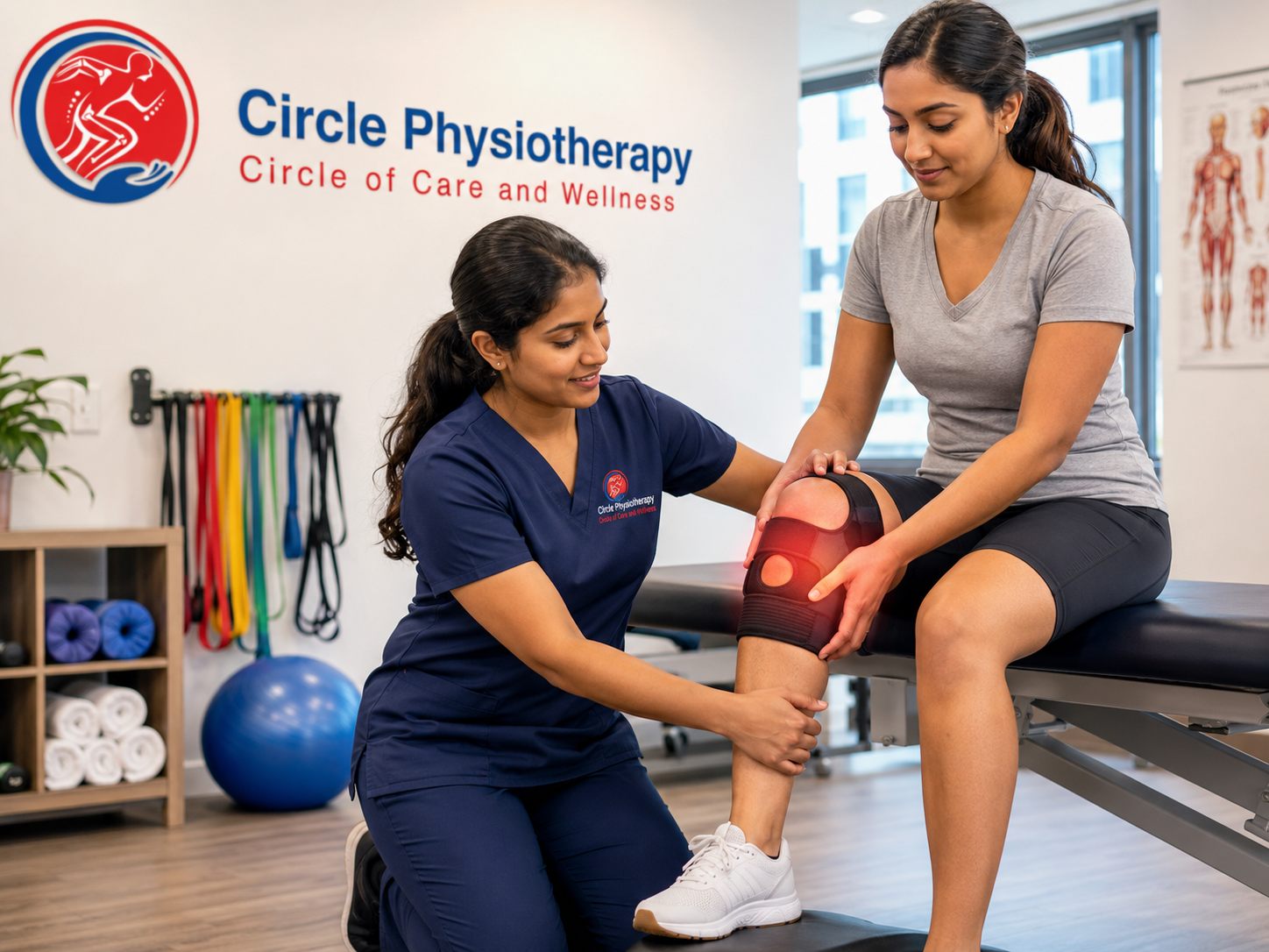 Custom knee brace fitting at Circle Physiotherapy Brampton